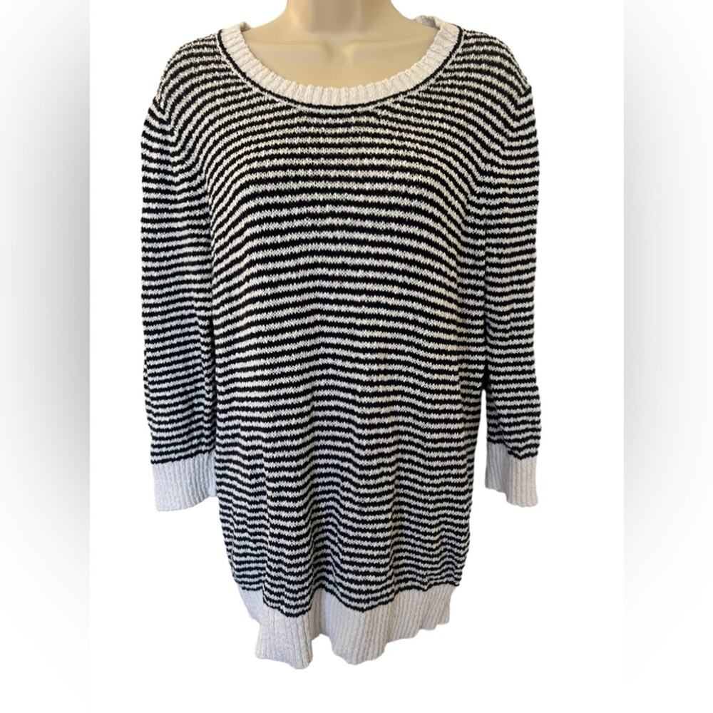 BANANA REPUBLIC Women's Black and White Striped Zippered Knit Sweater SZ XL